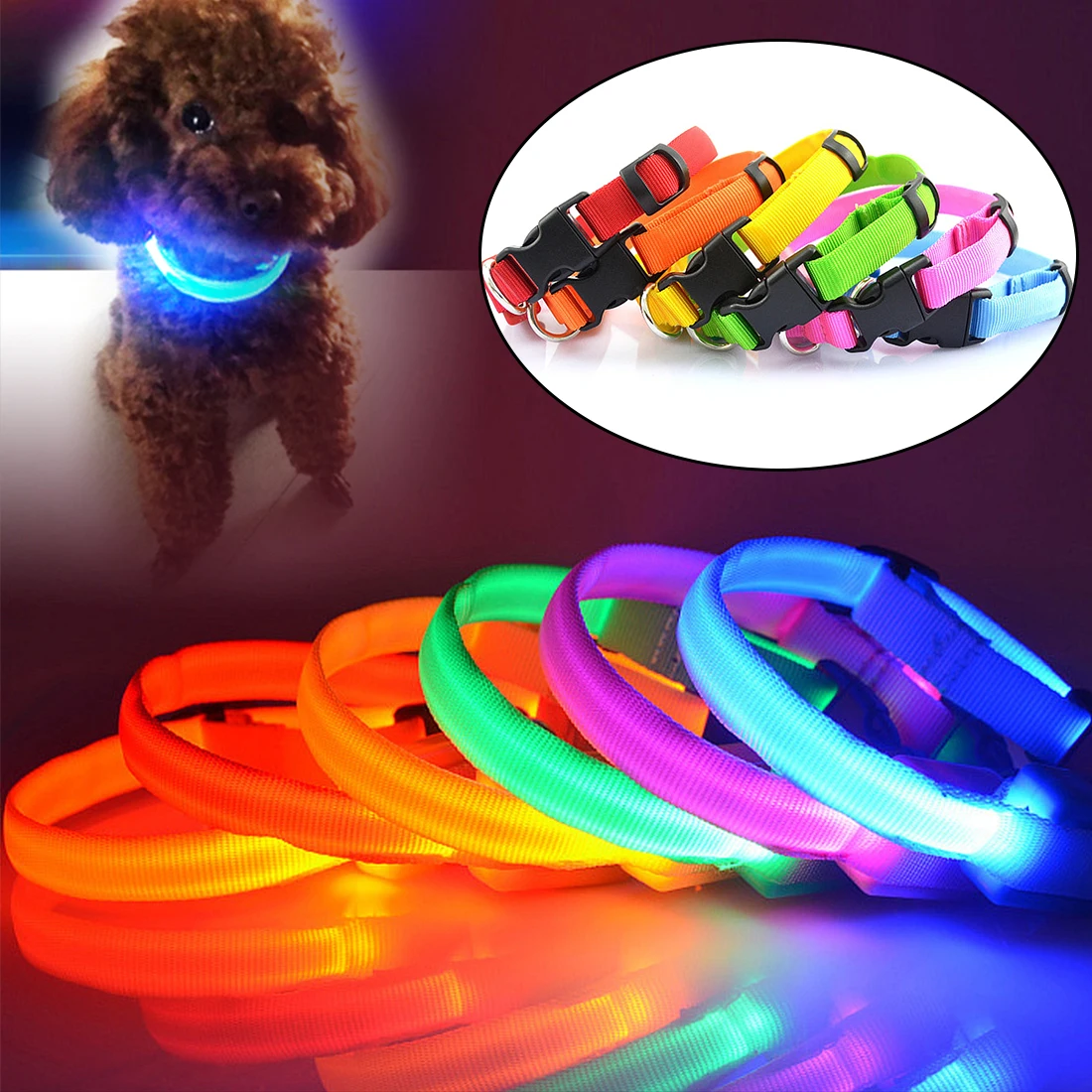 Nylon LED Pet dog Collar LED Light Night Safety Glowing In The Dark Dog