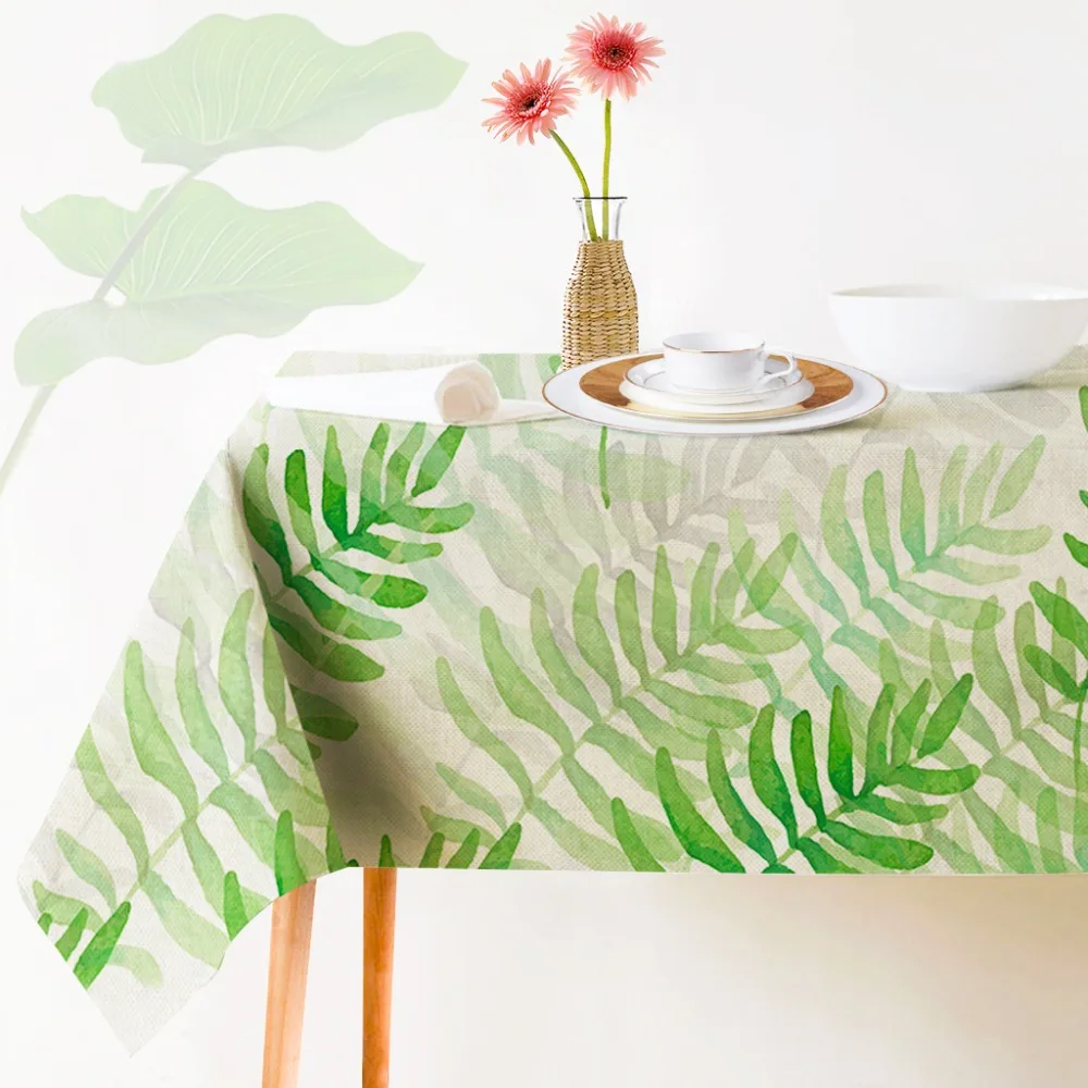 Tropical Plants Decorative Tablecloth Indian Style Green Color Dining Table Cover Table Cloth For K