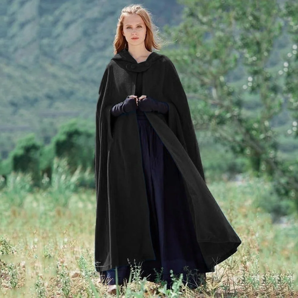 

ZOGAA Women's Cloak High Quality Solid Design Vintage Thick Hoody Floor-Length Medieval Long Cape Hoods Overcoat Long Cloak