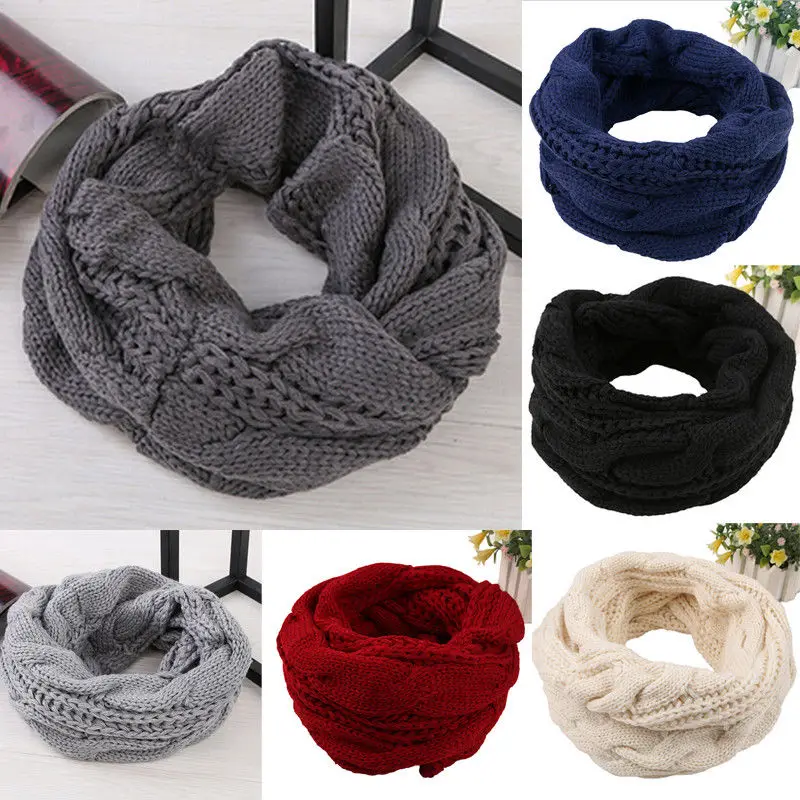 

Unisex Women Scarf Winter Warm 2 Circle Ring Knit Cowl Neck Long Knit Wool Wraps New