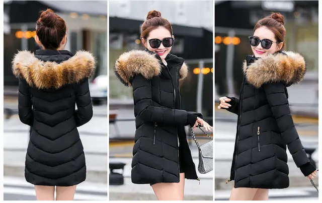 womens winter jackets and coats 2018 Parkas for women 4 Colors Wadded Jackets warm Outwear With a Hood Large Faux Fur Collar -
