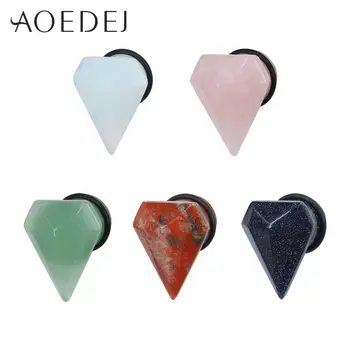 

AOEDEJ 2pcs/lot Plugs and Tunnels Natural Opal Stone Plug & Tunnel Jewelry Ear Gauges Stretcher Pirecing Oreja V-shpae Tunnels