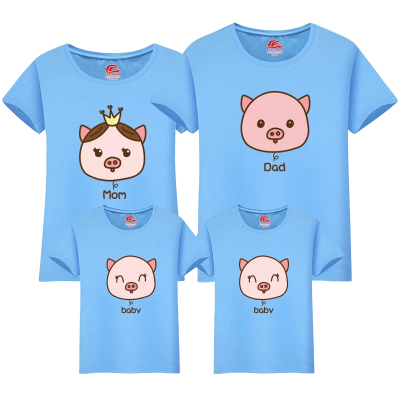 

Pig Year Christmas Clothing New Matching Family Outfits Cotton Quality Dad 5xl Top Tee Blue Happy Family Matching T Shirt