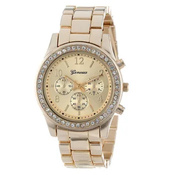 

Hot Watches Women Rose Gold Faux Chronograph Quartz Watch Classic Round Ladies Geneva Crystals Clock Women Watches Drop Ship