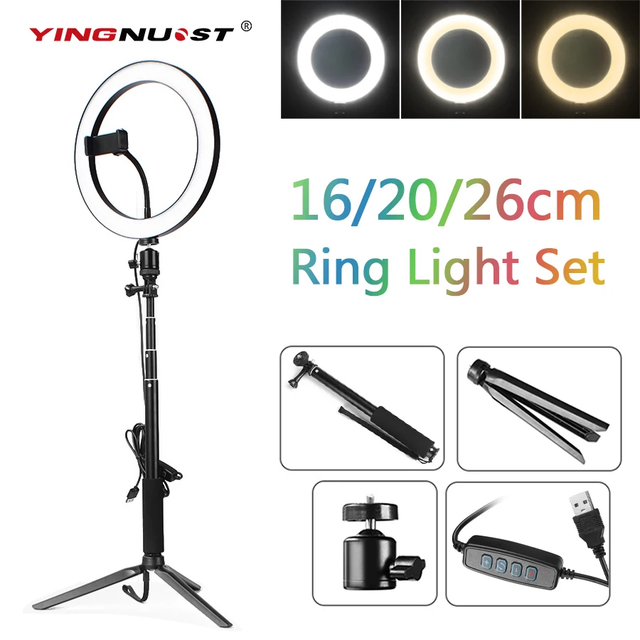 

8'' 10'' LED Ring Light Dimmable Phone Video Lamp With 1M Selfie Stick Tripod for Makeup Beauty Selfie Portrait Fill Light Ring