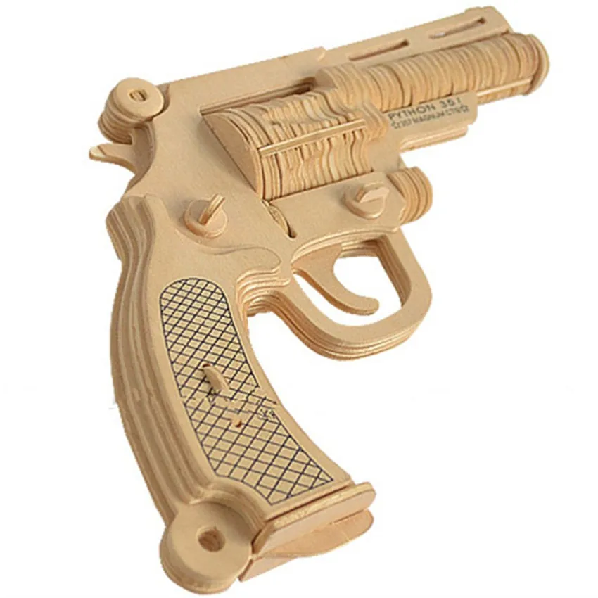 3D Wooden Revolver Gun Army Fans Military Enthusiasts Jigsaw Puzzle Toy For DIY Handmade Puzzles Weapon Educational Wooden Toys