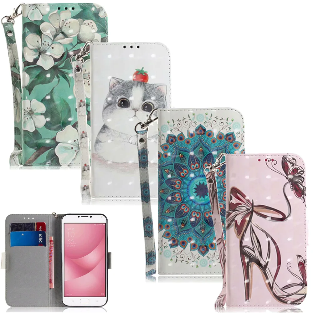 

3D Flower Leather Wallet For ASUS Zenfone 3 4 Max Plus Pro ZC554KL 3 ZC520TL 5Z 5 ZE620KL ZS620KL M1 ZB555KL ZB570TL Case Cover