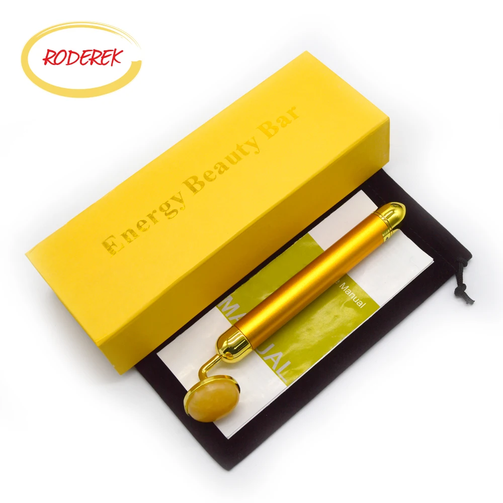 24k Gold Jade Roller Electric Face Massage Roller Cellulite Natural