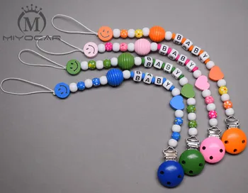 

Personalised -Any name Hand made 4 color choose wooden beads dummy clip holder pacifier clips soother chain teether clip