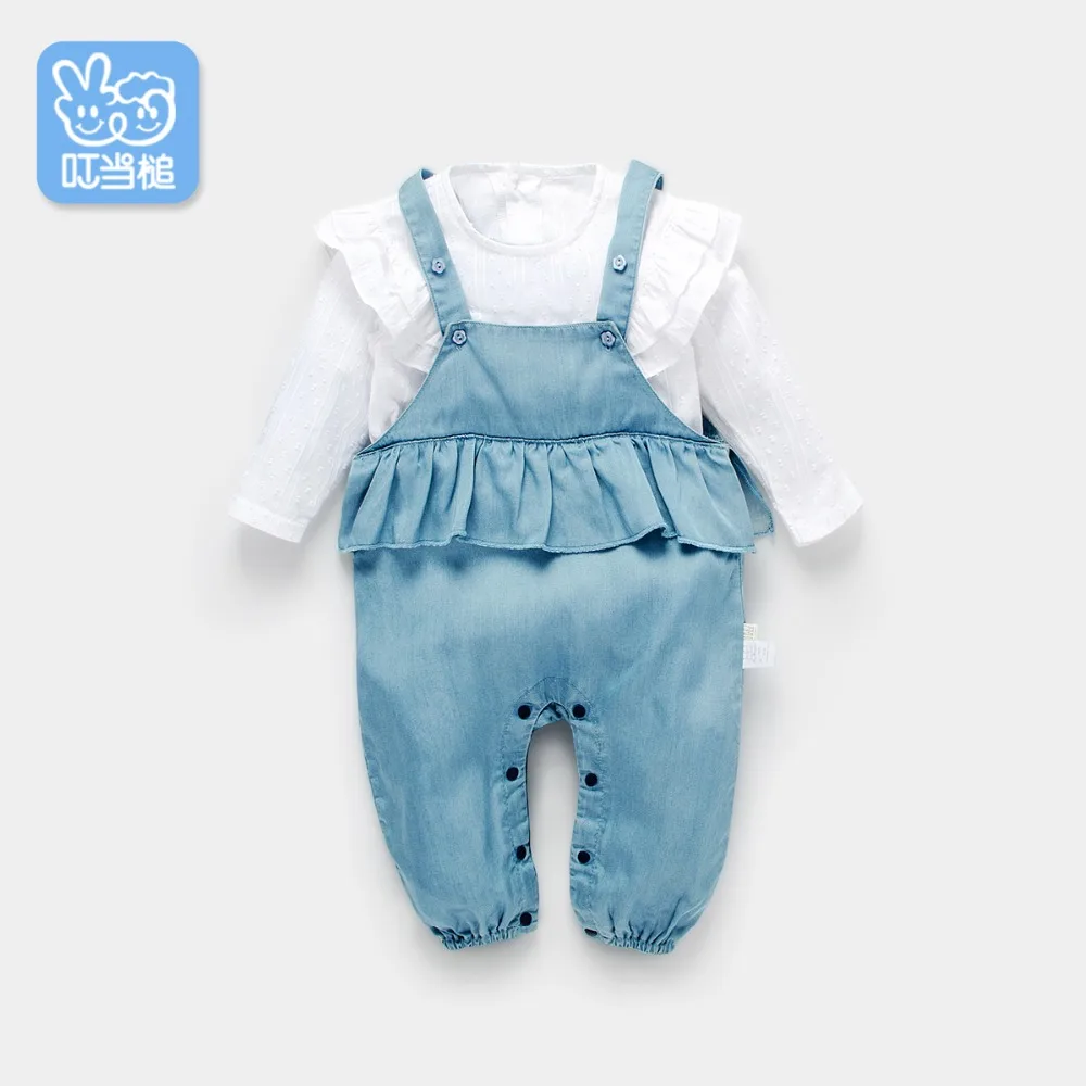 

Dinstry 2019 spring and autumn 0-2 years old female baby denim overalls children's jumpsuit