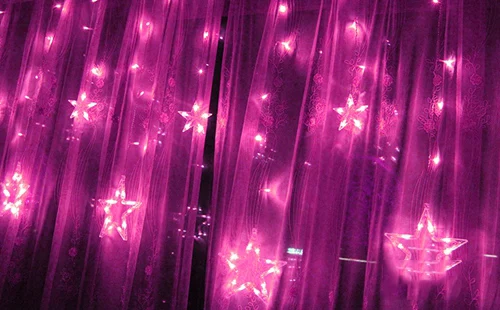 AC110V / 220V Holiday Lighting LED Fairy Star Curtain String luminarias Garland Decoration Christmas Party Wedding Light 2M - Испускаемый цвет: Розовый