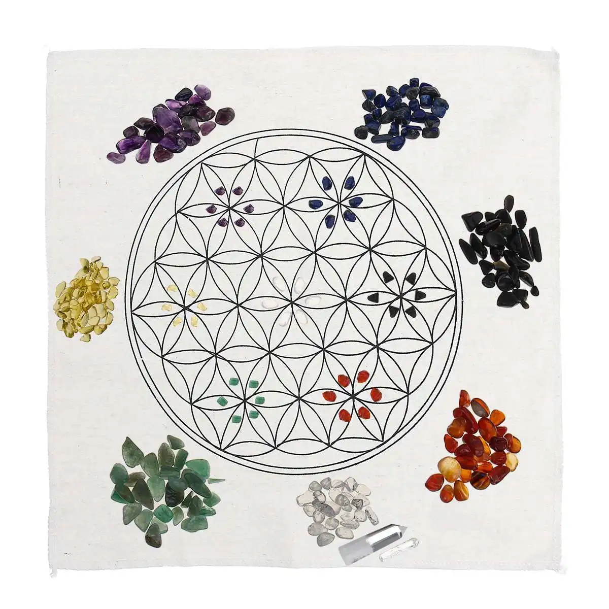 

Chakra Crystal Healing Grids Kit/Include Grids Altar Cloth 7 Chakra Assorted Chips Balancing Stones Clear Quartz