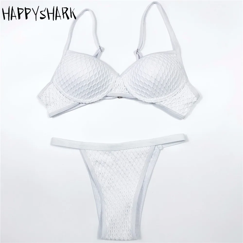 Женский купальник с чашками пуш-ап HAPPY SHARK белый и заниженной талией лето 2018 |