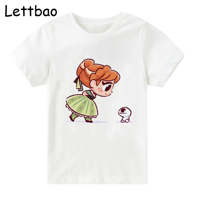 

Fairytale Princess Print Kawaii Anna and Elfin Girls T Shirt Cartoon Funny Casual Kids Clothes Summer Cotton Tshirt for Girl Top