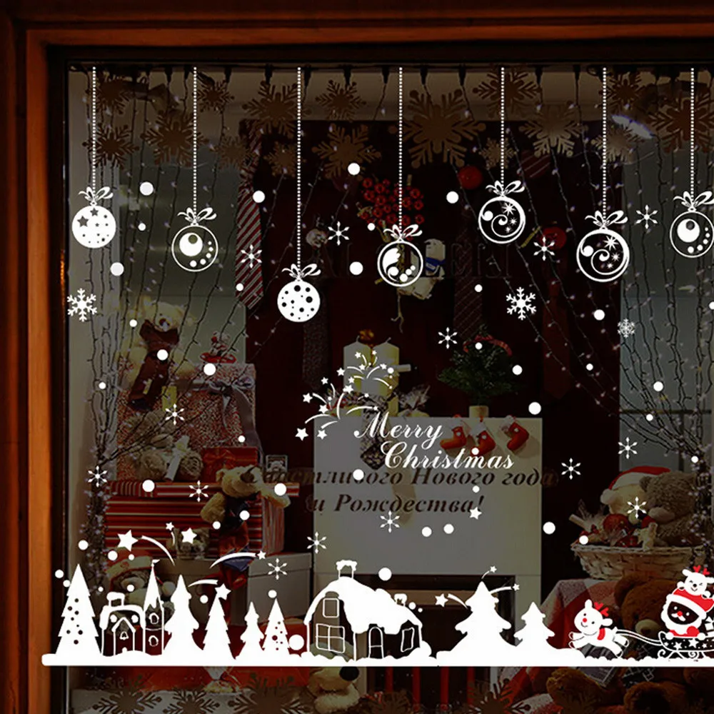 Рождественский снеговик съемный домашний винил наклейки на стену Наклейка Декор Горячая распродажа Рождество прозрачное окно обои магазин#10