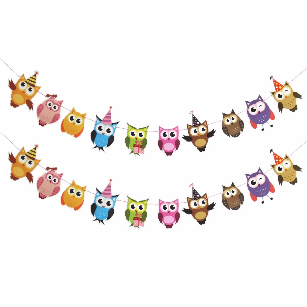 

1set Owl Garland Birthday Banners Party Decorations Baby Showers Boy Girl Children Cartoon Safari Animal Pet Hanging Supplies