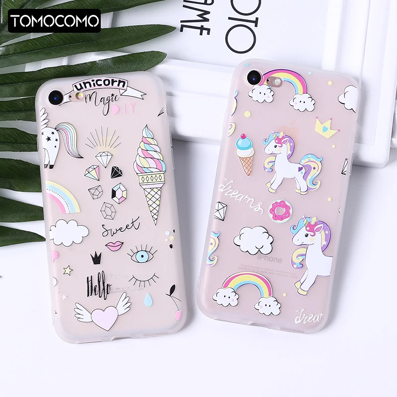 

Cute Unicorn Rainbow Cartoon Transparent Soft Silicone Phone Case Back Cover For iPhone 11Pro Max X 6S 7Plus 8Plus 5S X XS Max