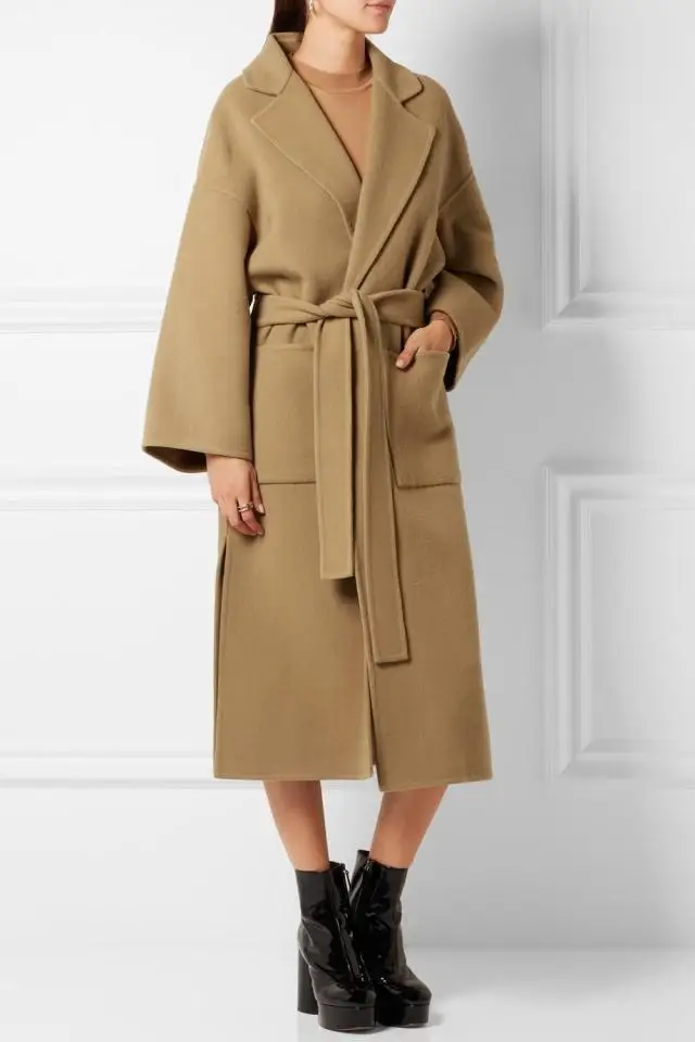 بائع جيد تعادل الخصر الكلاسيكية الخريف الشتاء الصوفية معطف الصوف سترة النساء الجانب الشق