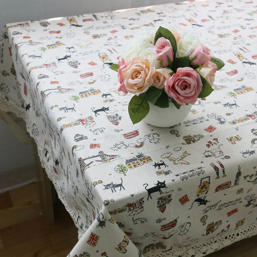 

Hot Korean Style Cat Pattern Linen Cotton Table Cloth Muliti-size Home Dinner Tablecloth Dust Proof Hotel Coffee Table Cover