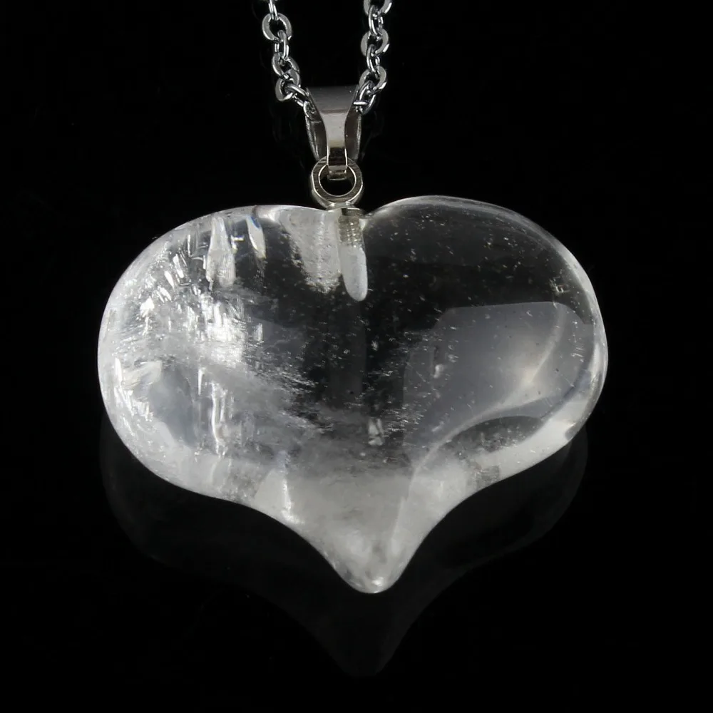 Natural Gnergy Gemstone~ Silver Plated Natural Rock Cryatal Rose Pink Quartz Opalite Opal Black Agates Love Heart Stone Pendant Women Men Jewelry 3 AA00201023701a