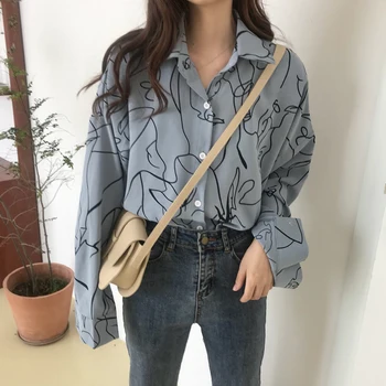 

Lychee Girls Line Long Sleeve Women Blouses Shirts Turn Down Collar Spring Female Blouses Causal Loose Shirts