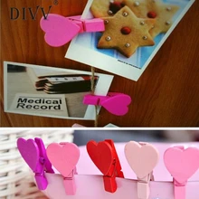 12pcs Pack Mini Heart Love Wooden Clothes Photo Paper Peg Pin Clothespin Craft Postcard Clips Home