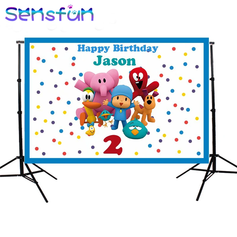 

Cartoon Pocoyo Birthday Party Backdrop For Photo Studio Colorful Balloon Photography Backdrop Photo Booth Vinyl 220x150cm