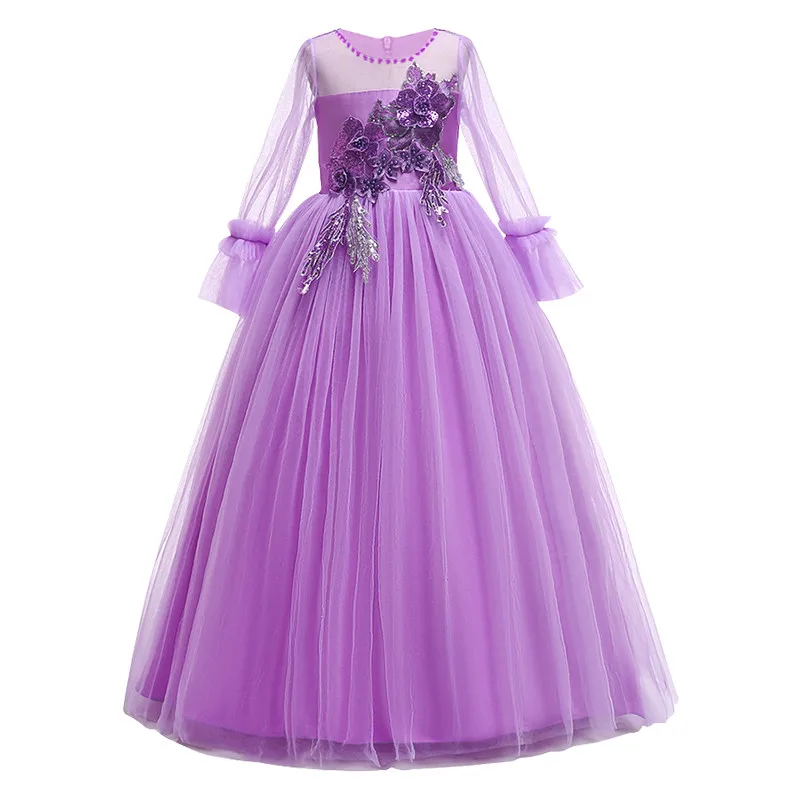 Вечерние платья кружевное платье принцессы с цветочным узором для девочек на свадьбу детская одежда для дня рождения и нового года 3, 4, 5, 6, 7, 8, От 9 до 14 лет