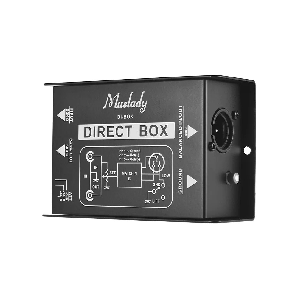 Muslady одноканальный DI-Box прямой впрыск аудио коробка преобразователь сигнала с XLR TRS интерфейсы для электрогитары бас Live