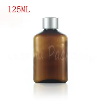 online 125 ML Marrom Garrafa De Plástico Com Tampa De Alumínio Anodizado Prata, 125CC Loção/Shampoo Sub-engarrafamento, Vazio Recipiente Cosmético