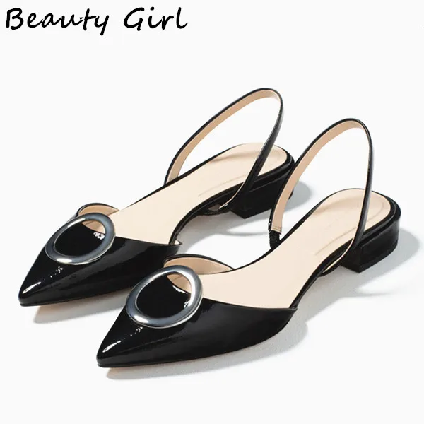 

New Sandals Women Summer Style Flat Shoes Woman Black Patent Pointed Toe Flat Sandals Women Ladies Sandals Femme Sandale B-0072