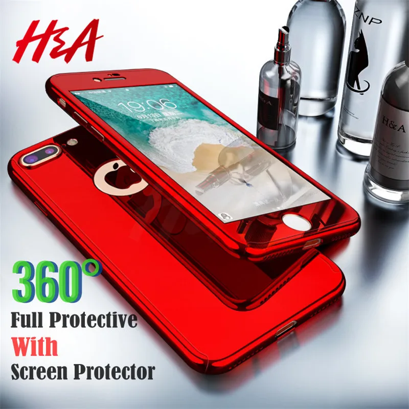 Beste H amp; A 360 Graden Plating Spiegel Telefoon Case Voor iPhone 7 8 6 6 s Plus Volledige Cover Beschermende case Voor iPhone 8 7 Plus Met Glas Film