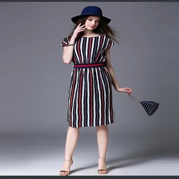 

women summer dresses Black and white red elegant wear fashionable bat-sleeved striped Short Circular collar dress