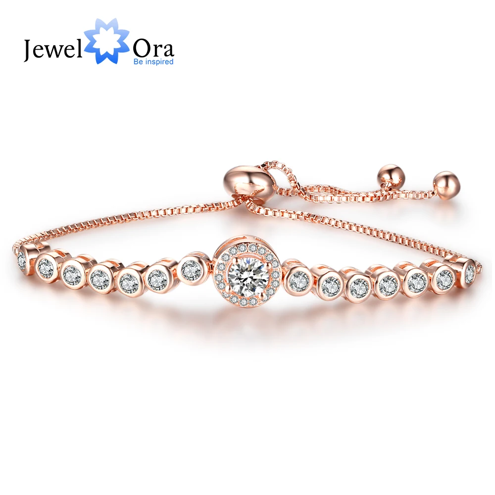 

Adjustable Bracelet For Women Round Cubic Zirconia Rose Gold Color Party Blacelets & Bangles Gifts For Her (JewelOra BA102090)