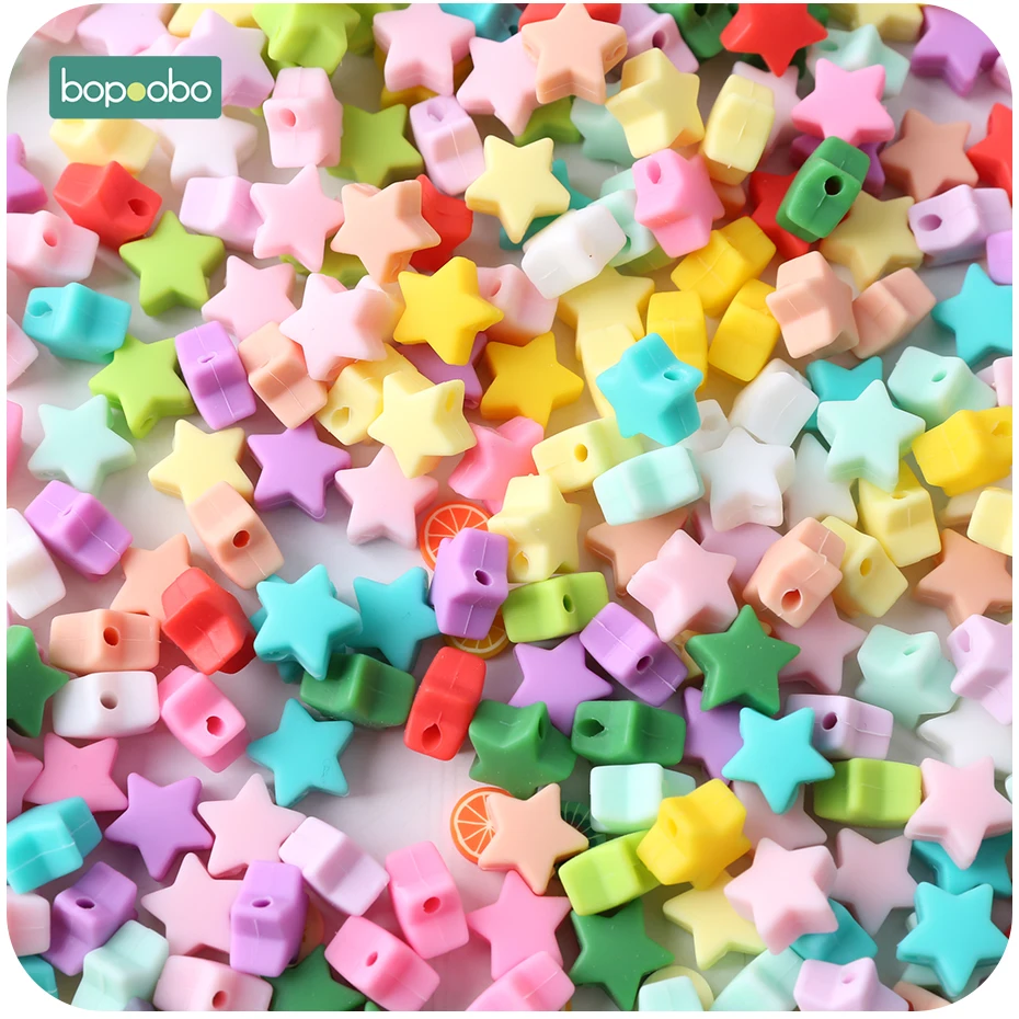 

Bopoobo 100PC Silicone Star Beads Food Grade Pearl Silicone Star Teething Pacifier Dummy Making BPA Free Teether Baby Teether