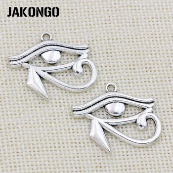 

JAKONGO Antique Silver Plated Eye of Horus Charms Pendant for Jewelry Making Bracelet Accessories DIY Handmade 27x31mm 10PCS/lot
