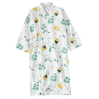 

Couple Summer 100% Cotton Double Gauze Long Robe Women Robe Men Bathrobe Lingerie Robes Plus Size Sleepwear Japanese Bathrobe