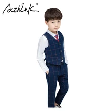 ActhInK/Лидер продаж года, клетчатый жилет для мальчиков из 3 предметов деловой костюм рубашка с длинными рукавами+ штаны+ жилет, костюм для мальчиков с галстуком