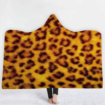 

Leopard Print Wild Style Blanket with hat keep Warm soft comfortable for women Blanket Golden yellow twin full size Blanket