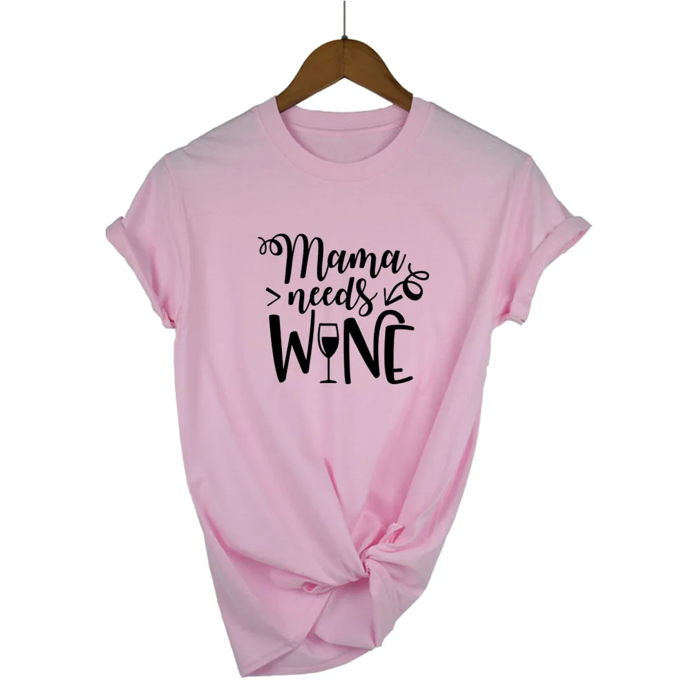 Mama needs wine футболка летняя новая модная женская футболка подарок для мамы футболки топы слоган забавная футболка - Цвет: pink black
