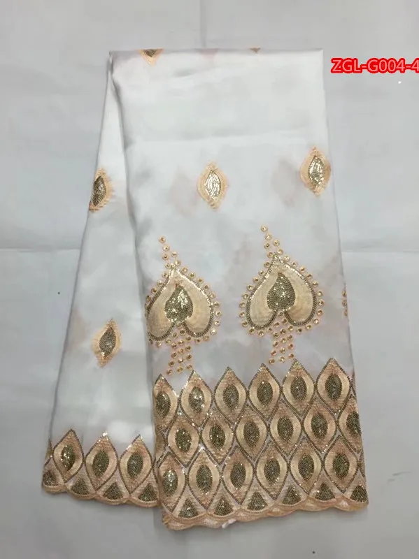 White&ampgold indian George Lace Fabric raw silk Georges with beads and stones African Wedding Nigeria | Дом и сад
