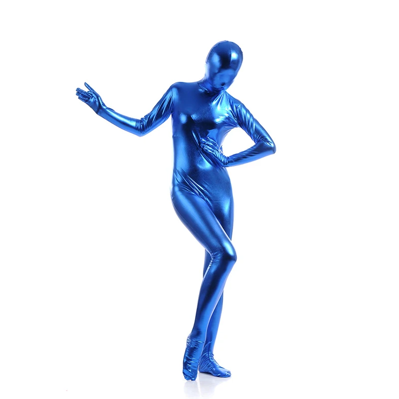 Ainclu Лидер продаж Fullbody синий клей металлический Зентаи для Hallween блестящие лайкра спандекс с длинным рукавом женский чарующие боди