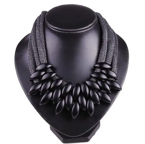 Acrylic Waterdrop Pendant Close Knit Multilayer Twist Chain Chunky Choker Necklace