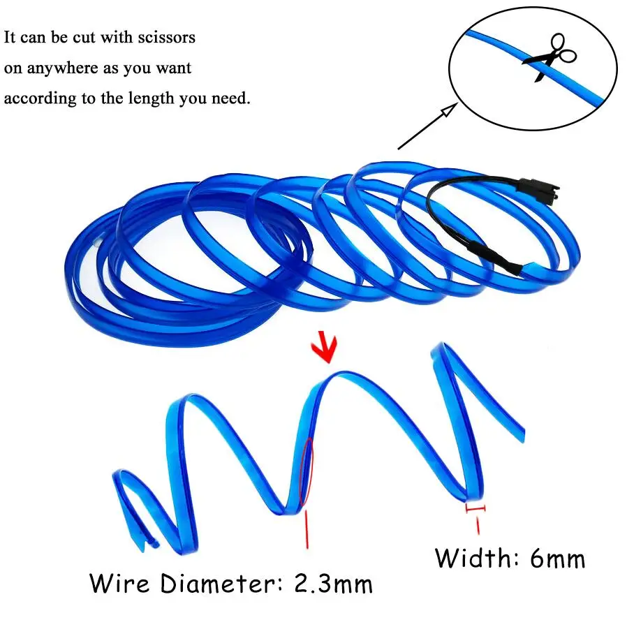 EL Wire автомобильный 6 мм швейный край неоновый светящийся стробинг электролюминесцентный Хэллоуин автомобиля Декорации для вечеринки светодиодные полосы света DIY провода