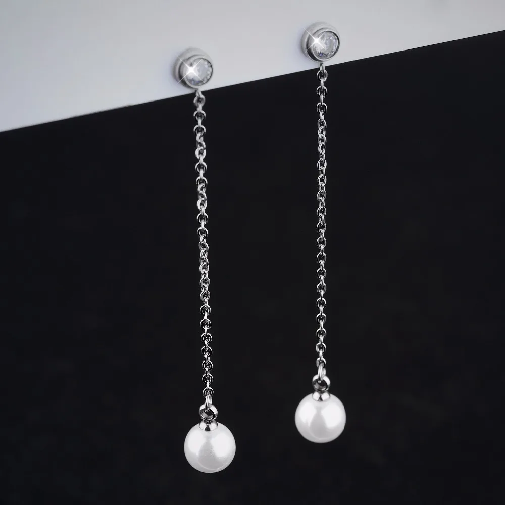 

Crystal Chain Earrings Pearl Drop Earrings in Stainless Steel