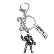 

Strong Bodybuilding Men's Heavyweight Fitness Keychain Engraving STRONG IS BEAUTIFUL Metal Label Combination Gym key chain