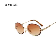 XYKGR, модные, трендовые, бескаркасные, Овальные Солнцезащитные очки, фирменный дизайн, желтые, красные солнцезащитные очки, мужские и женские очки, UV400