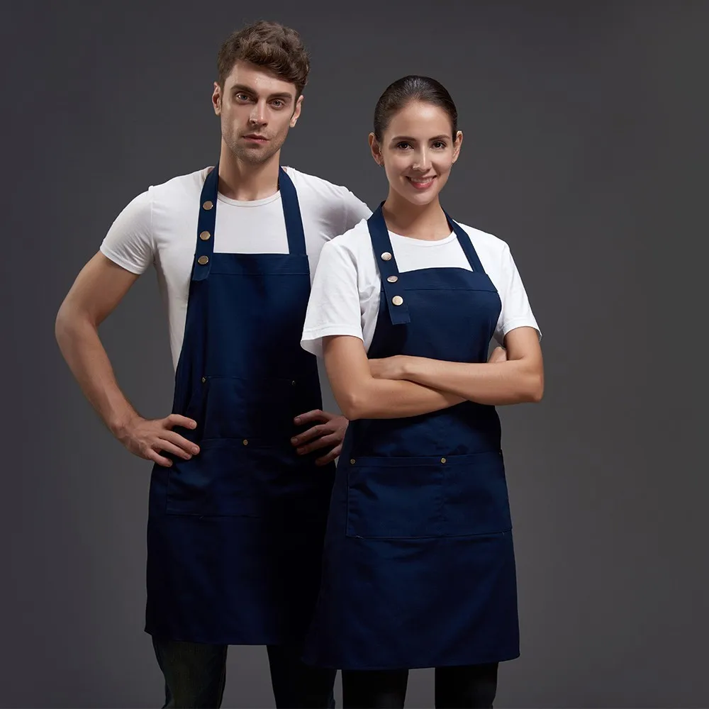 

Canvas Halter Neck Solid Color Unisex Kitchen Sleeveless Cooking Apron Oil-proof Coffee Shop Bakery Barber Shop Uniform Pinafore