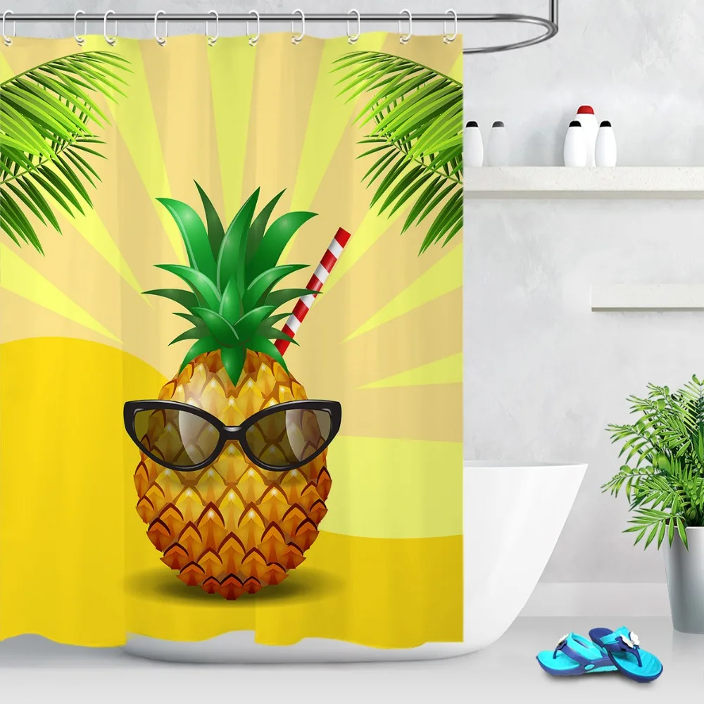 Tropical Fruit Cute Yellow Pineapple Sunglasses Shower Curtains Bathroom Mat Waterproof Polyester Fabric for Bathtub Home Decor | Дом и сад