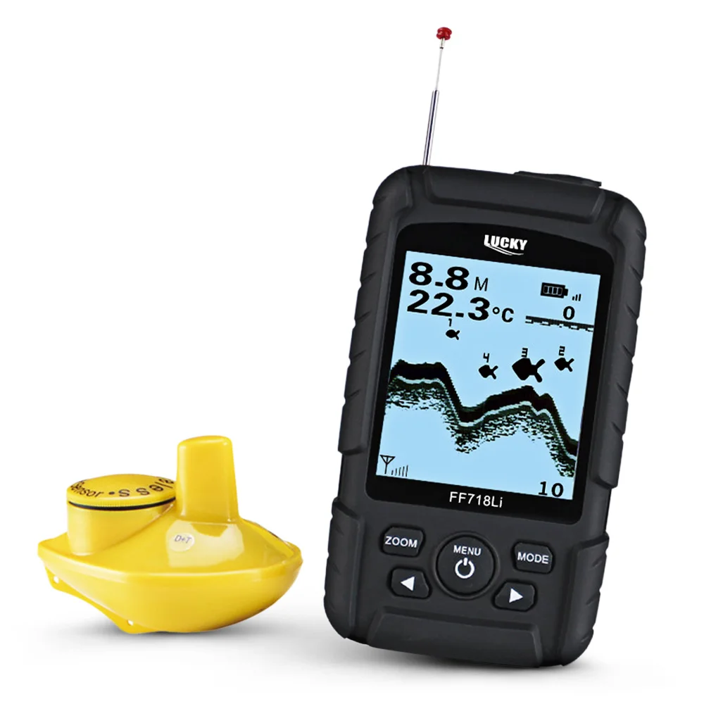 محظوظ FF718Li-W المحمولة اللاسلكية سونار صياد السمك سونار الاستشعار 45 متر عمق المياه LCD الصيد Fishfinder للماء